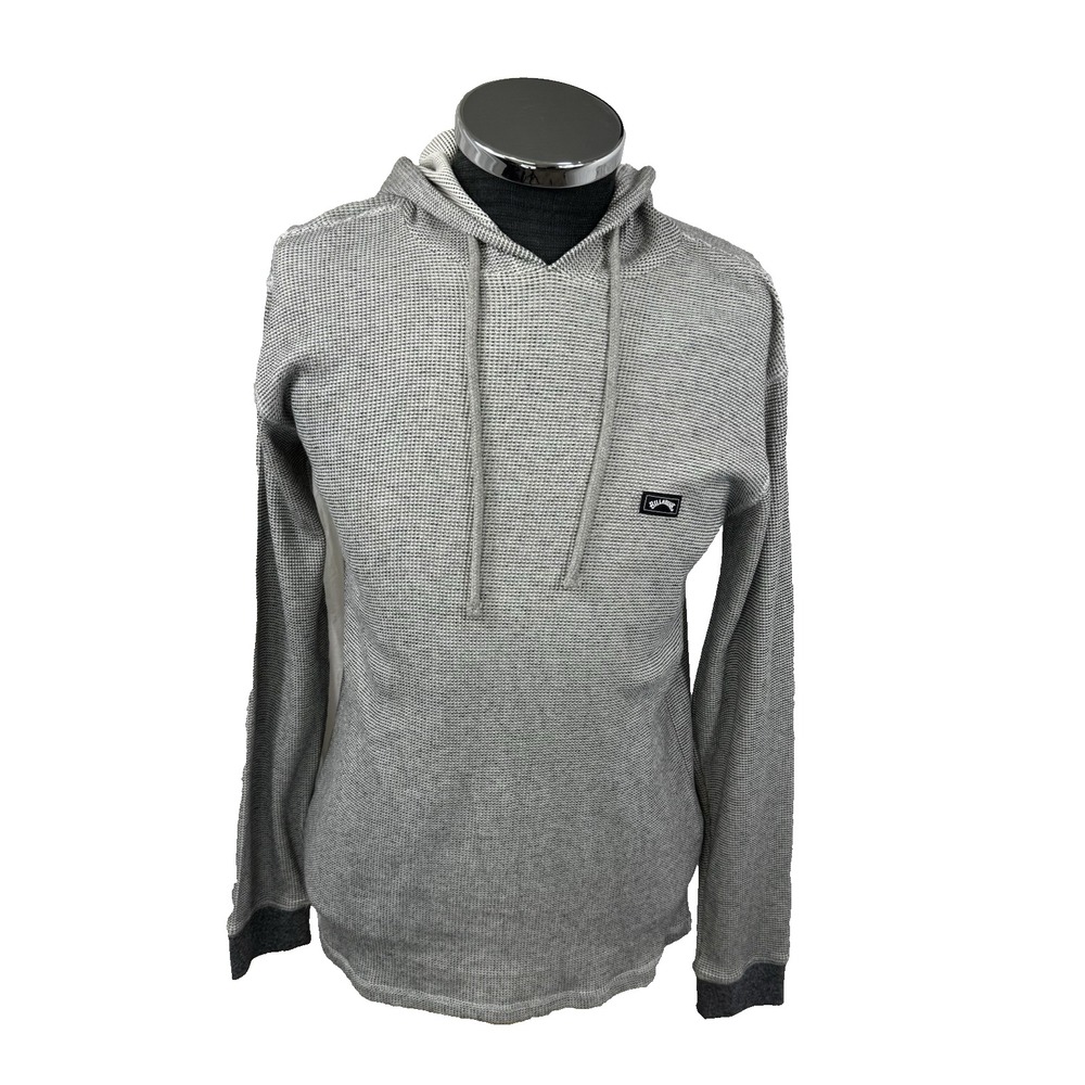 Billabong Hoodie Small Pullover Gray Thermal Waffle Knit Sweater Logo Skater Y2K